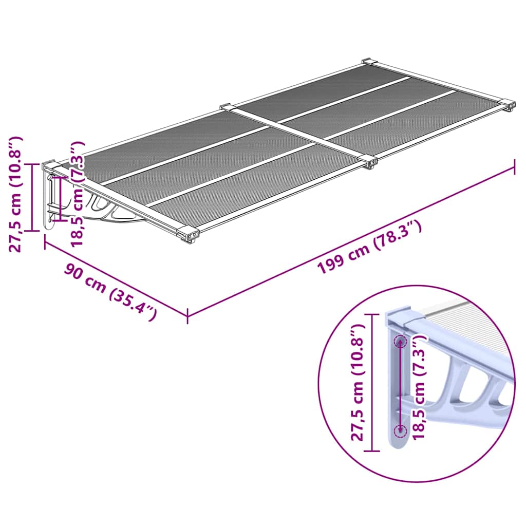 Στέγαστρο Πόρτας Γκρι & Διαφανές 199x90 εκ από Πολυκαρβονικό - PAKOBAZAAR