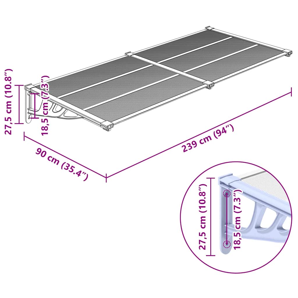 Στέγαστρο Πόρτας Γκρι & Διαφανές 239x90 εκ από Πολυκαρβονικό - PAKOBAZAAR