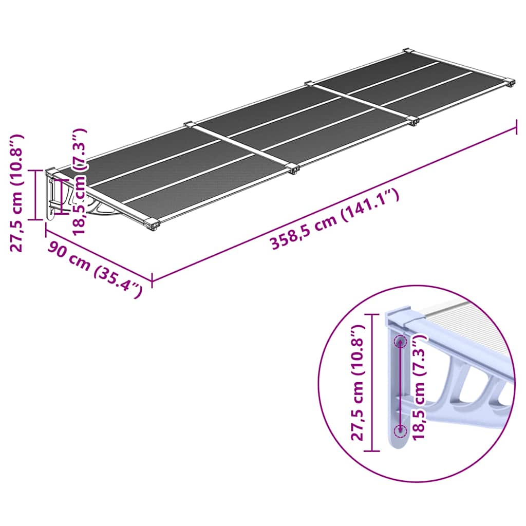 Στέγαστρο Πόρτας Γκρι & Διαφανές 358,5x90 εκ από Πολυκαρβονικό - PAKOBAZAAR