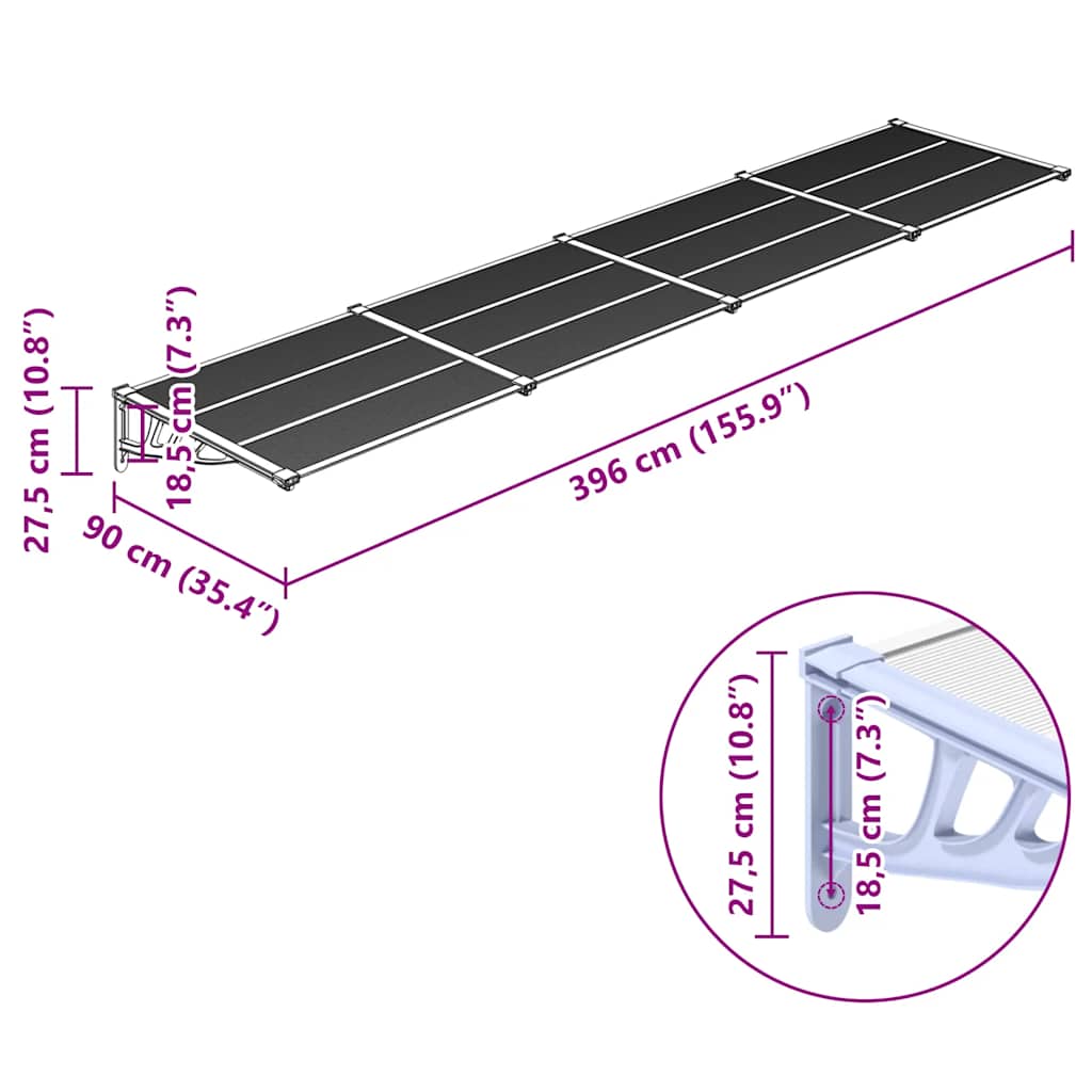 Στέγαστρο Πόρτας Γκρι & Διαφανές 396x90 εκ από Πολυκαρβονικό - PAKOBAZAAR