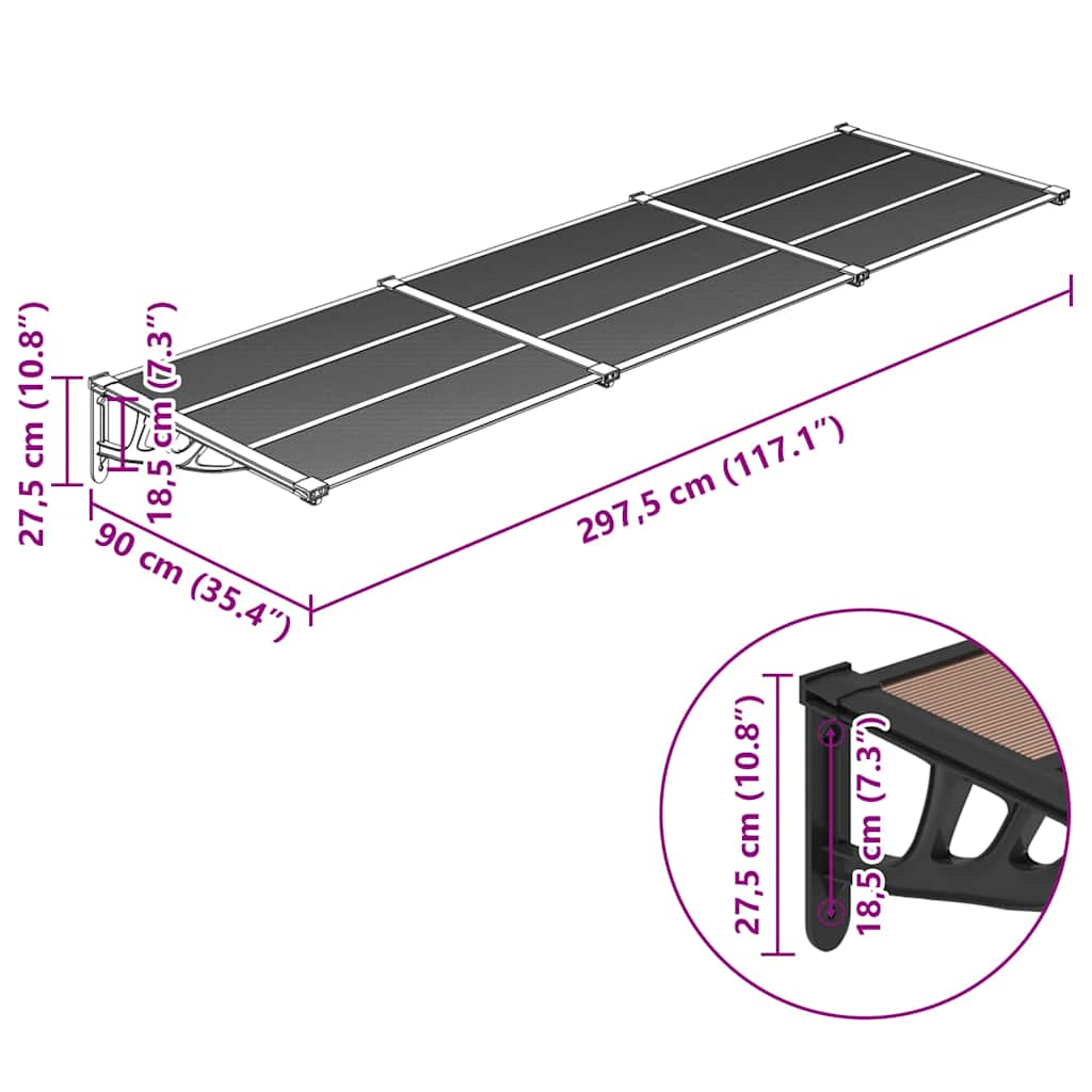 Στέγαστρο Πόρτας Μαύρο 297,5x90 εκ. από Πολυκαρβονικό - PAKOBAZAAR