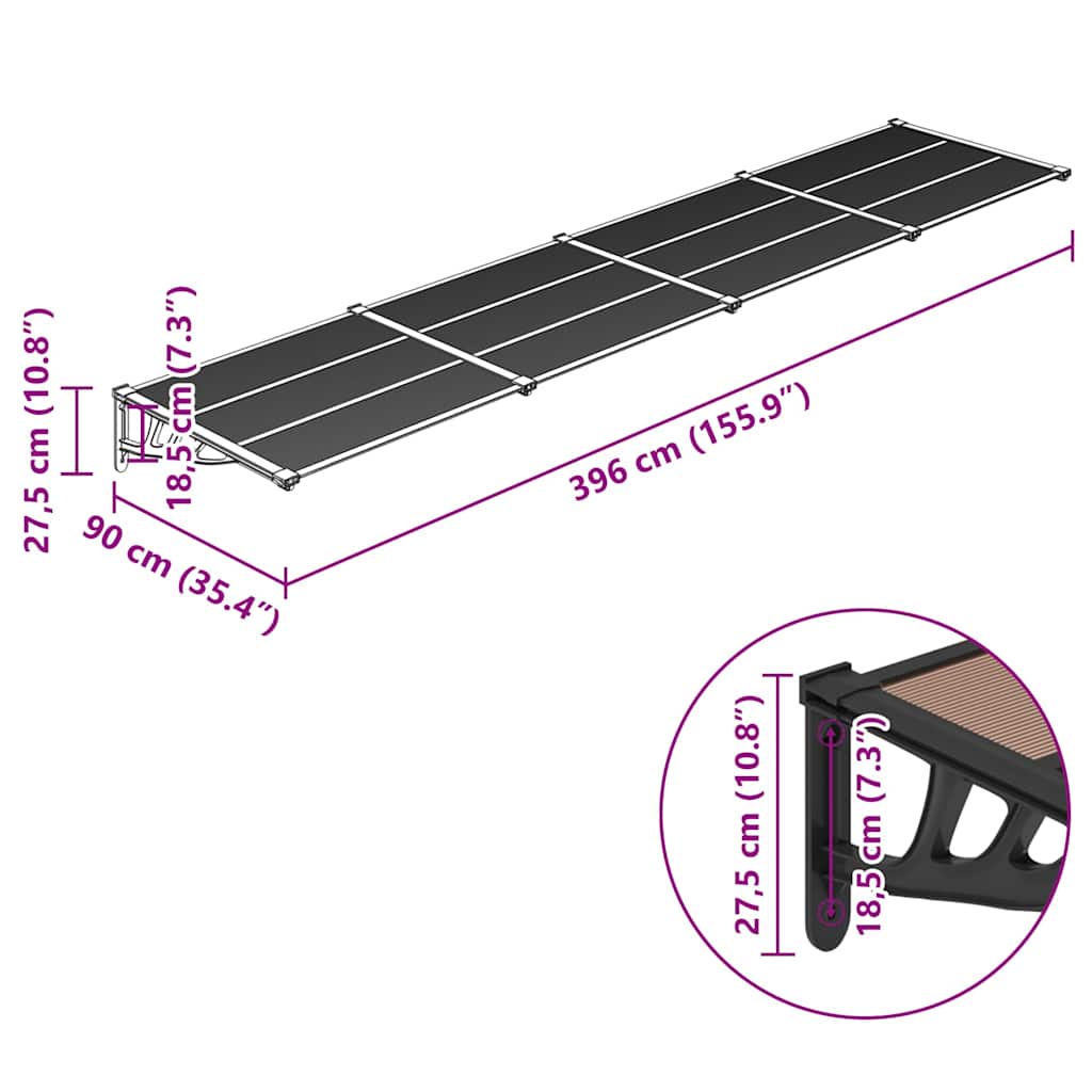 Στέγαστρο Πόρτας Μαύρο 396 x 90 εκ. από Πολυκαρβονικό - PAKOBAZAAR