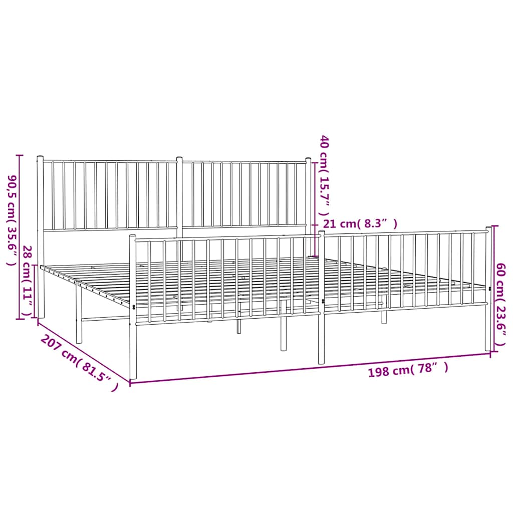 Πλαίσιο Κρεβατιού με Κεφαλάρι&Ποδαρικό Μαύρο 193x20 εκ. Μέταλλο