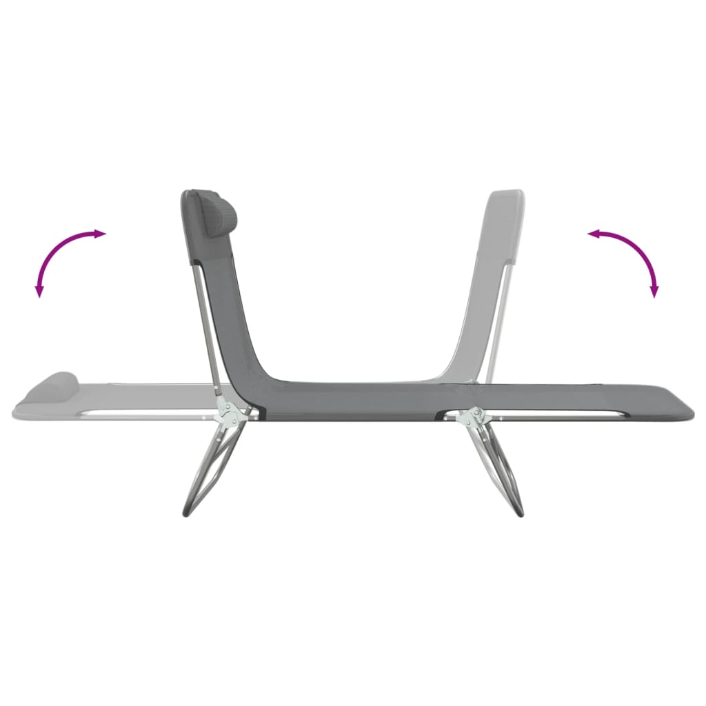 Ξαπλώστρες Πτυσσόμενες 2 τεμ. Γκρι από Textilene & Ατσάλι