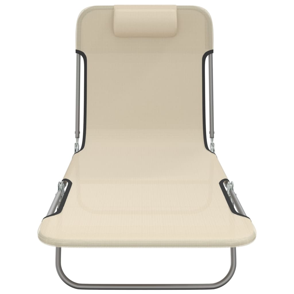 Ξαπλώστρες Πτυσσόμενες 2 τεμ. Κρεμ από Textilene & Ατσάλι - Pakobazaar