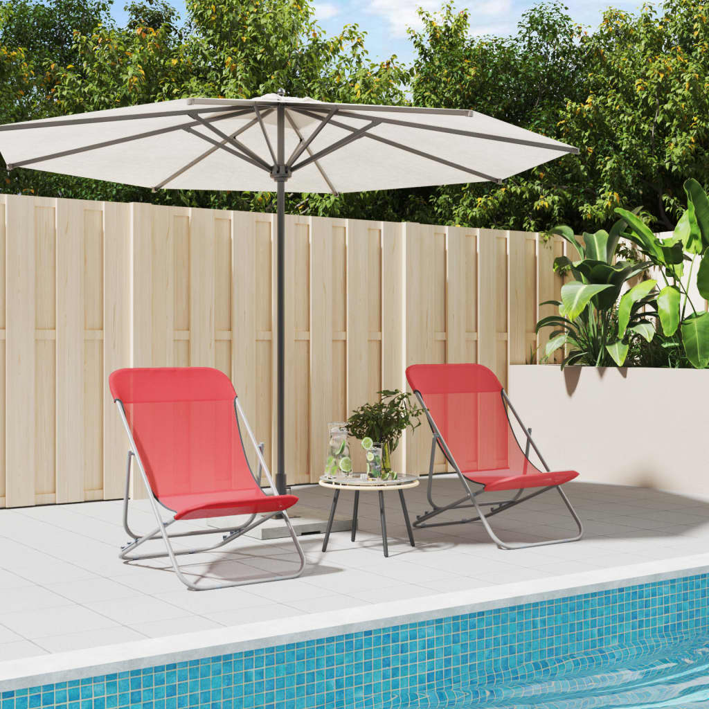 Καρέκλες Παραλίας 2 τεμ. Κόκκινο Textilene&Ατσάλι με Πούδρα