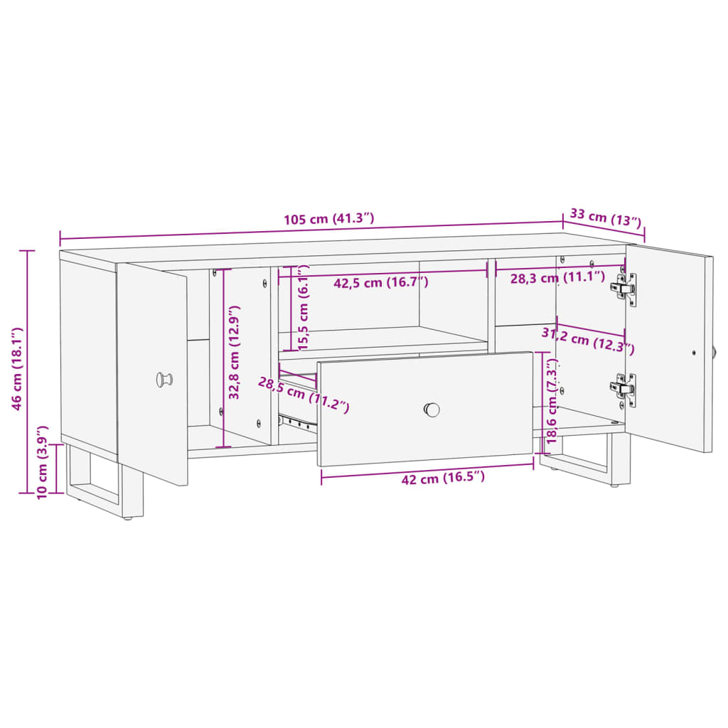 Έπιπλο Τηλεόρασης 105x33,5x46 εκ Μασίφ Ανακυκλ. Ξύλο & Επ. Ξύλο