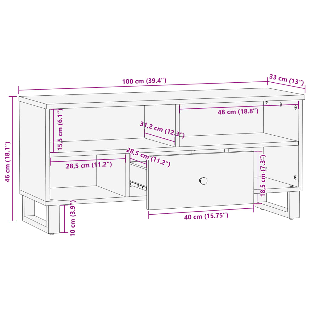 Έπιπλο Τηλεόρασης 100x33x46εκ. Μασίφ Ανακυκλ. Ξύλο & Επεξ. Ξύλο
