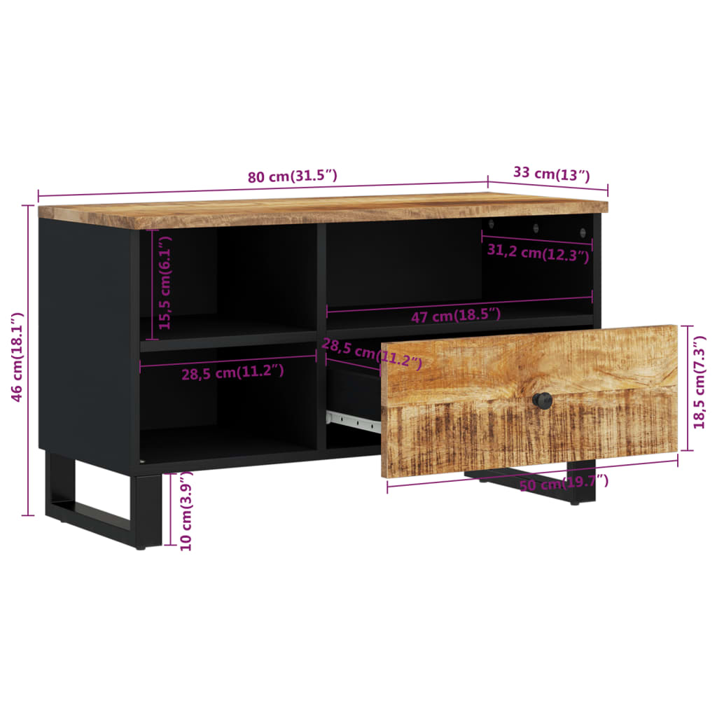 Έπιπλο Τηλεόρασης 80x33x46 εκ. Μασίφ Ξύλο Μάνγκο & Επεξ. Ξύλο