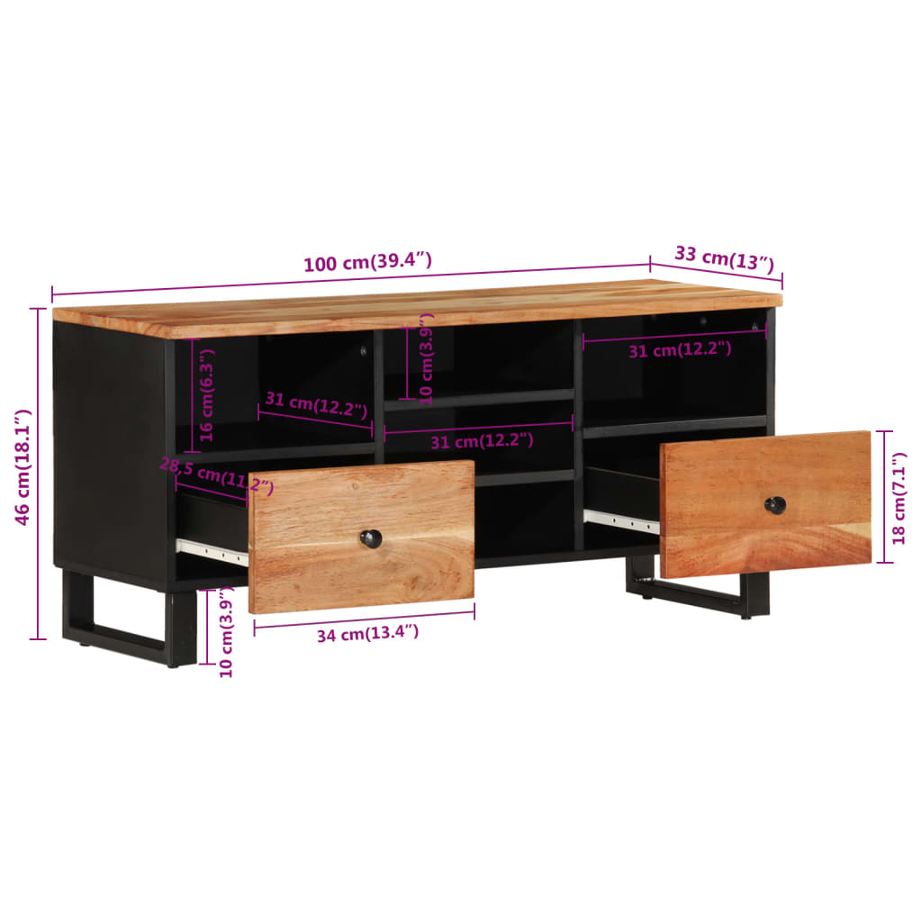 Έπιπλο Τηλεόρασης 100x33x46 εκ. Μασίφ Ξύλο Ακακίας & Επεξ. Ξύλο