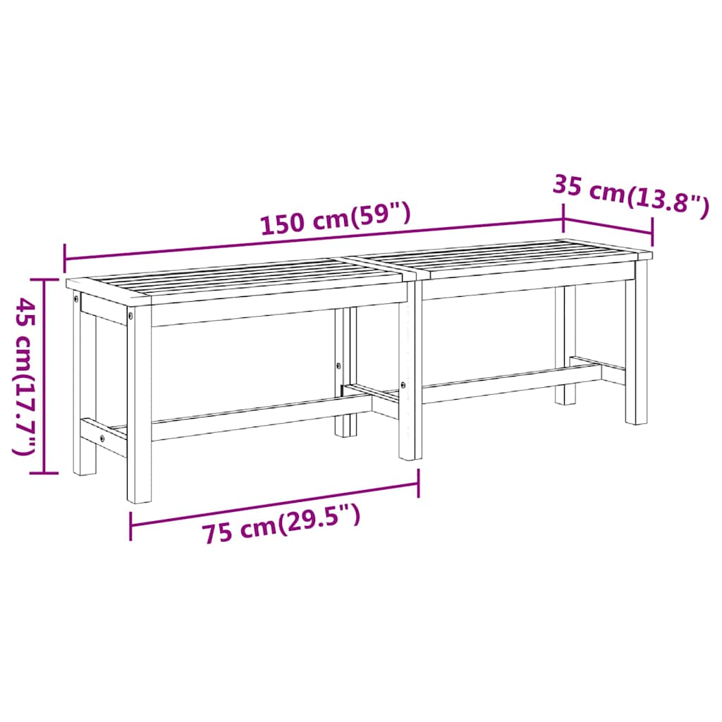 Παγκάκι Κήπου 150 x 35 x 45 εκ. από Μασίφ Ξύλο Ακακίας
