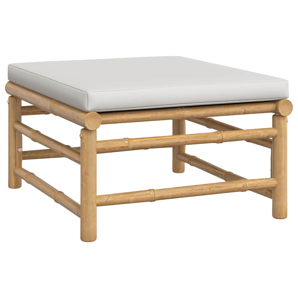 Υποπόδιο Κήπου από Μπαμπού με Ανοιχτό Γκρι Μαξιλάρι