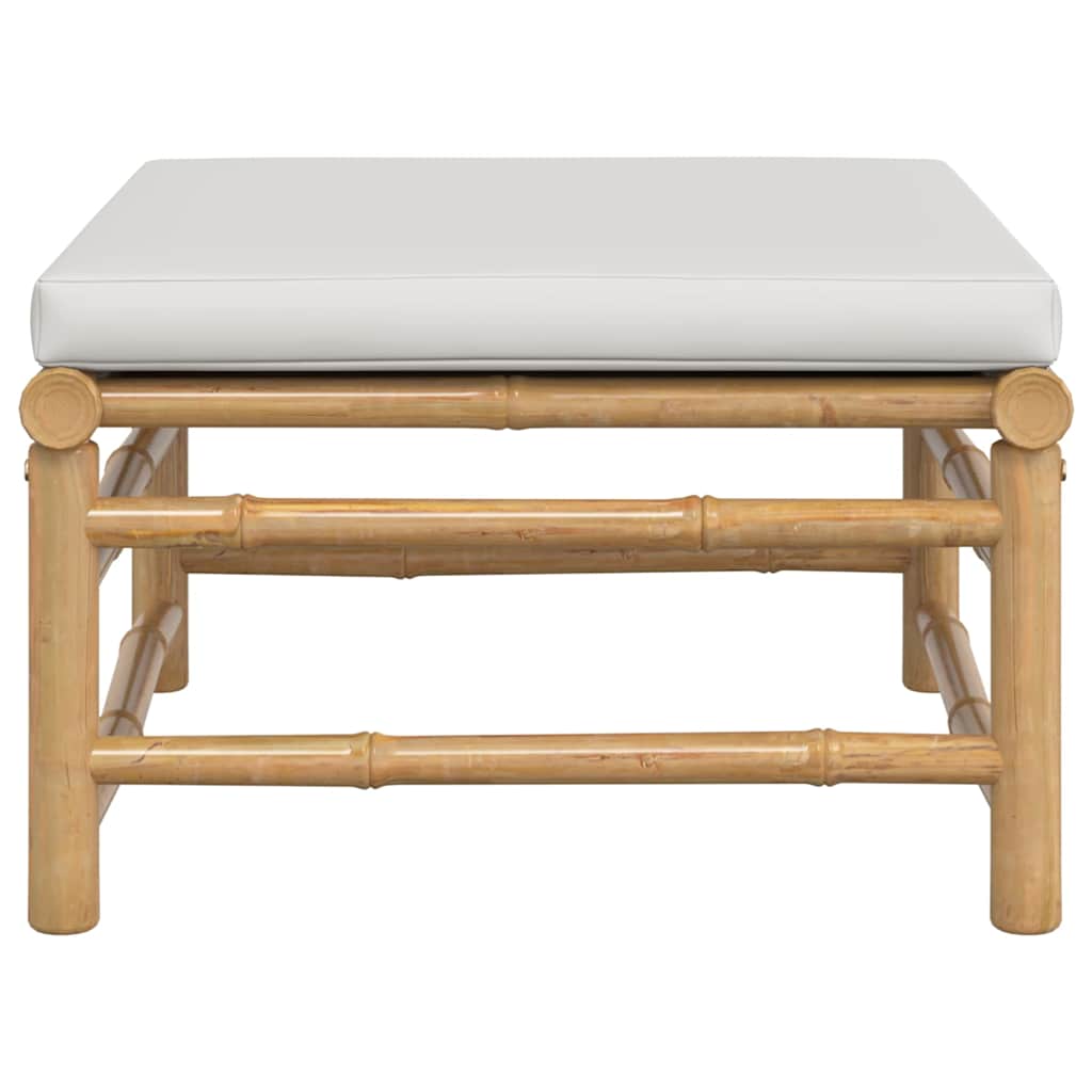 Υποπόδιο Κήπου από Μπαμπού με Ανοιχτό Γκρι Μαξιλάρι