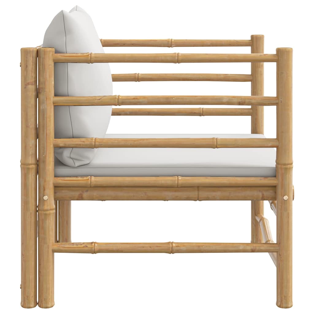 Καναπές Κήπου από Μπαμπού με Ανοιχτά Γκρι Μαξιλάρια