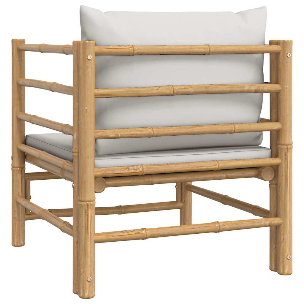 Καναπές Κήπου από Μπαμπού με Ανοιχτά Γκρι Μαξιλάρια