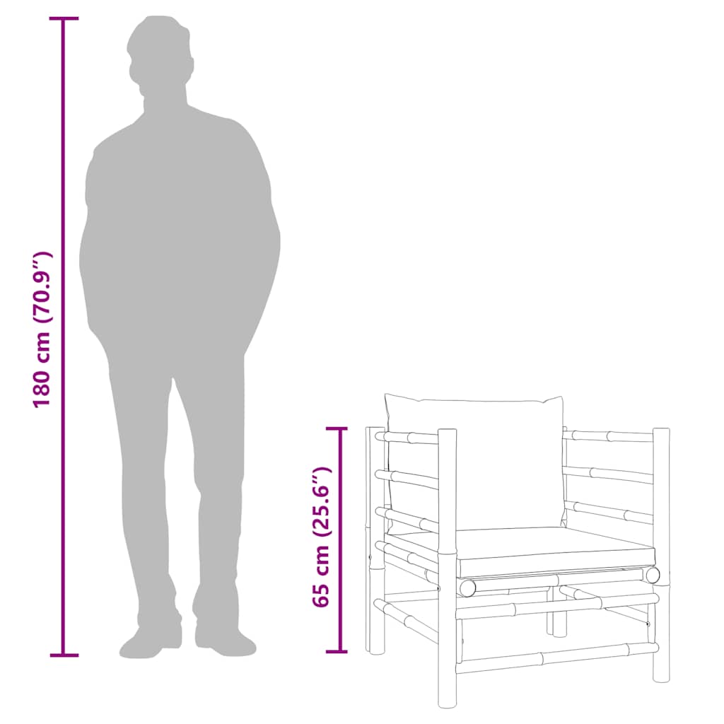Καναπές Κήπου από Μπαμπού με Γκρι / Μπεζ Μαξιλάρια