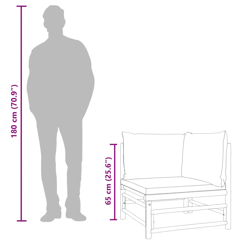 Καναπές Κήπου Γωνιακός από Μπαμπού με Πράσινα Μαξιλάρια