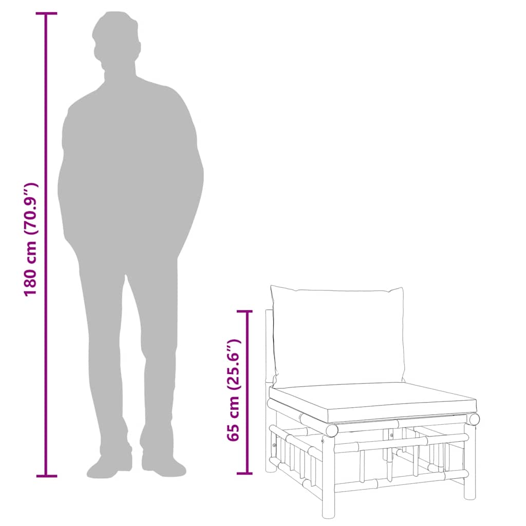 Σαλόνι Κήπου Σετ 3 τεμ. από Μπαμπού με Λευκά Κρεμ Μαξιλάρια