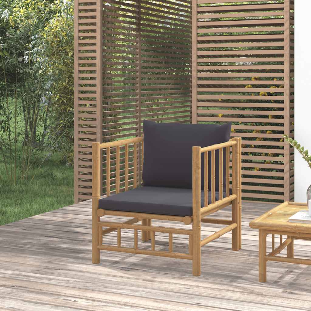 Καναπές Κήπου από Μπαμπού με Σκούρα Γκρι Μαξιλάρια - Pakobazaar