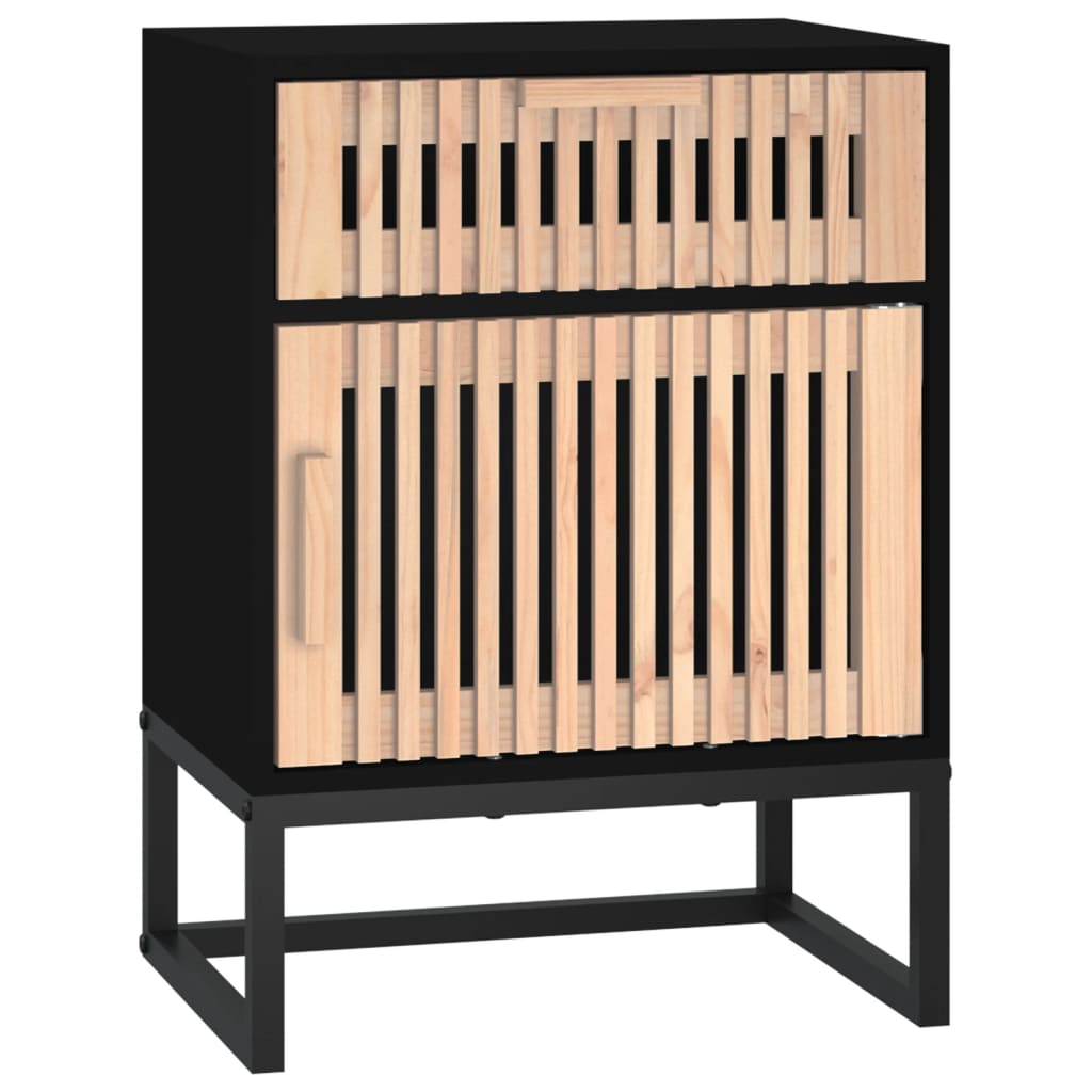 Κομοδίνο Μαύρο 40x30x55,5 εκ. Επεξεργασμένο Ξύλο & Σίδερο