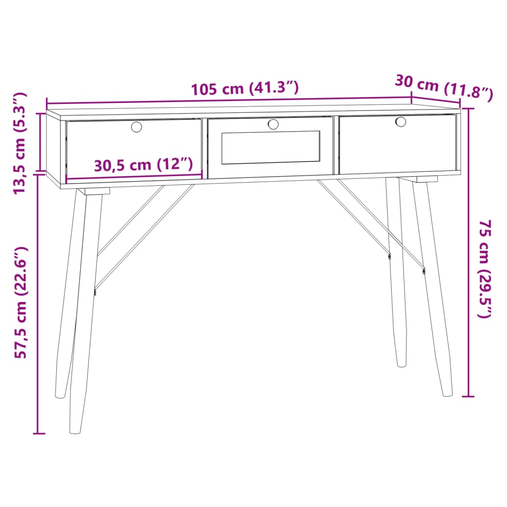 Τραπέζι Κονσόλα με Συρτάρια 105x30x75 εκ. Επεξεργασμένο Ξύλο