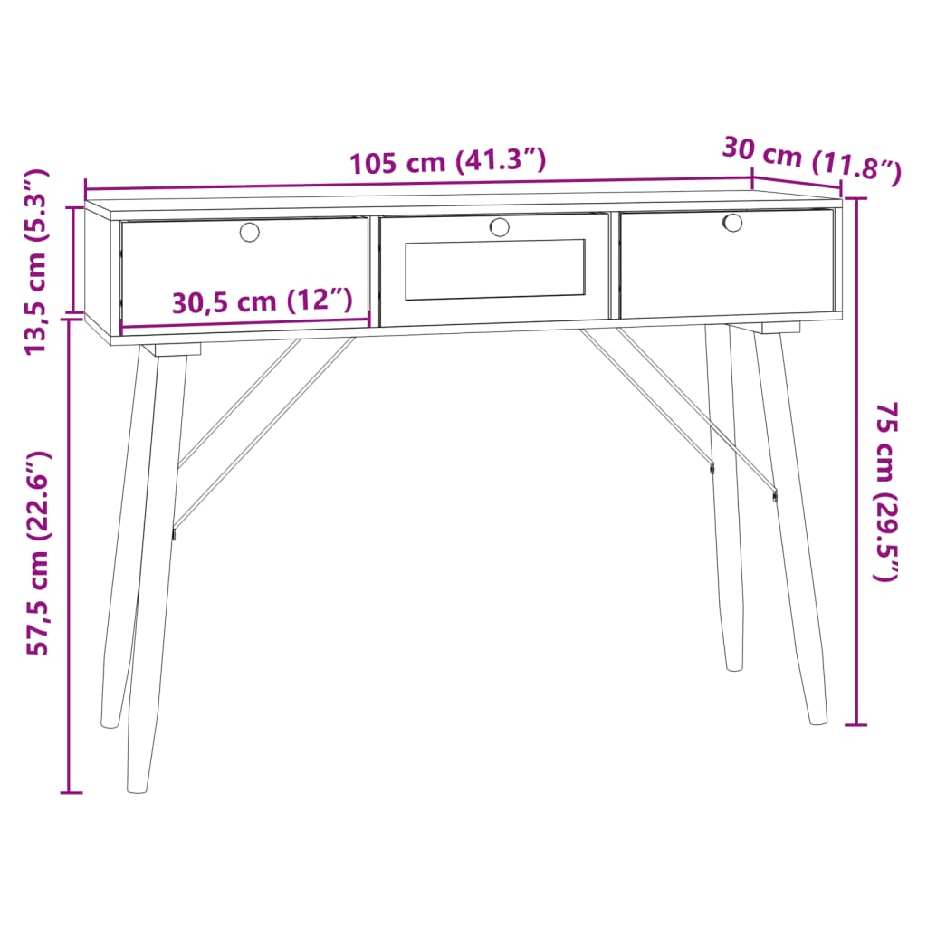 Τραπέζι Κονσόλα με Συρτάρια 105x30x75 εκ. Επεξεργασμένο Ξύλο