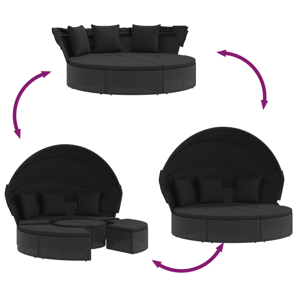 Καναπές Εξωτερικού Χώρου Σκίαστρο & Μαξιλάρια Μαύρο Συνθ. Ρατάν