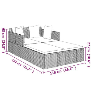 Ξαπλώστρα Γκρι 182 x 118 x 63 εκ. Συνθετικό Ρατάν με Μαξιλάρια - Pakobazaar