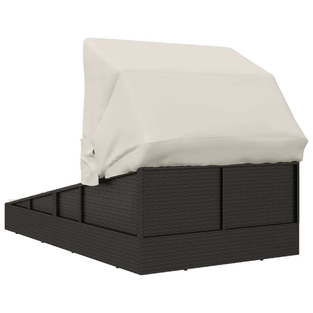 Ξαπλώστρα με Πτυσσόμενη Οροφή Μαύρη 200x114x128 εκ. Συνθ. Ρατάν