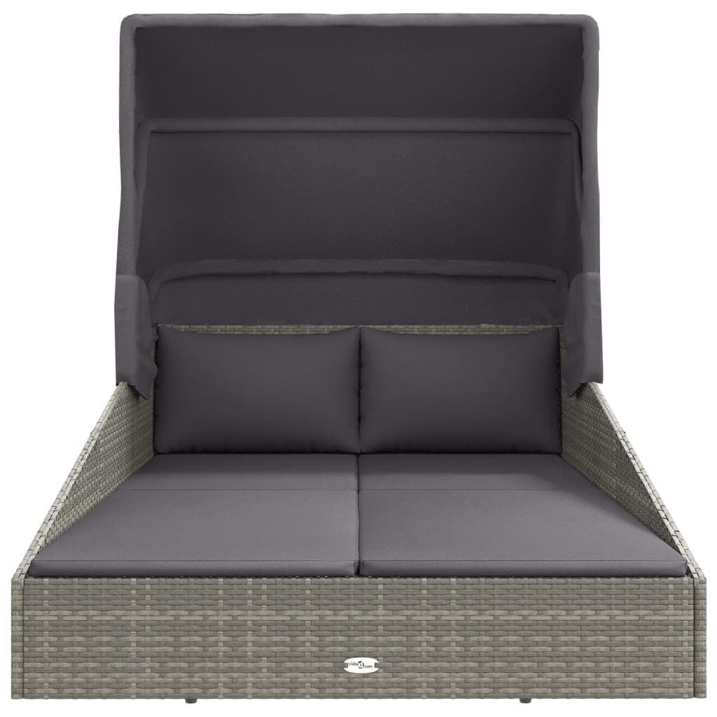 Ξαπλώστρα με Πτυσσόμενη Οροφή Γκρι 200x114x128 εκ. Συνθ. Ρατάν