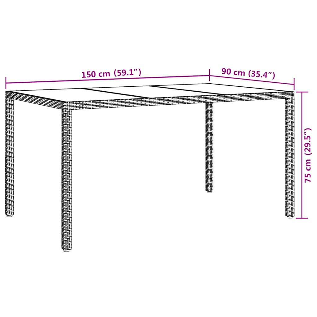 Τραπέζι Κήπου Γκρι 150 x 90 x 75 cm συνθετικό ρατάν - Pakobazaar