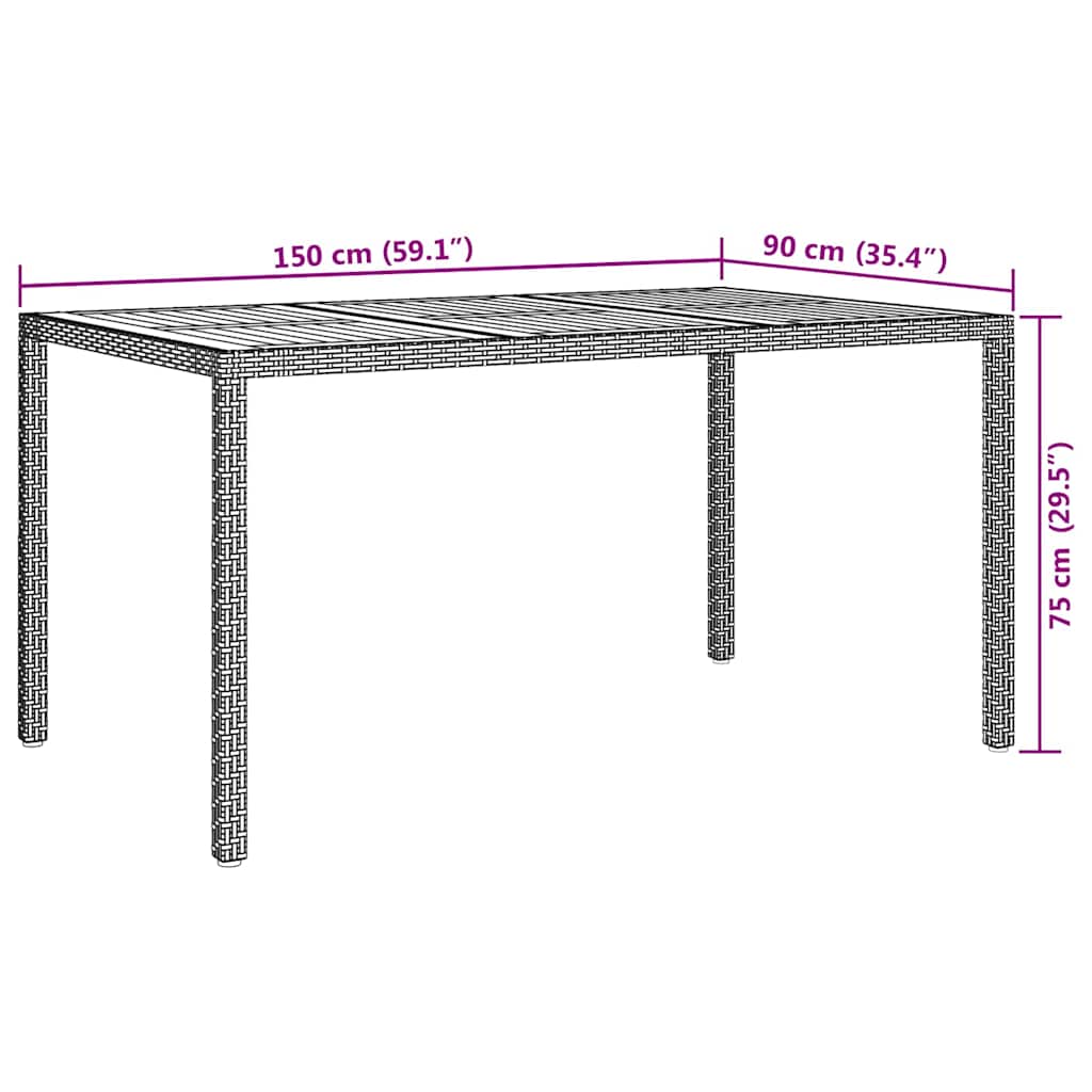 Τραπέζι Κήπου Μαύρο 150 x 90 x 75 cm συνθετικό ρατάν - Pakobazaar