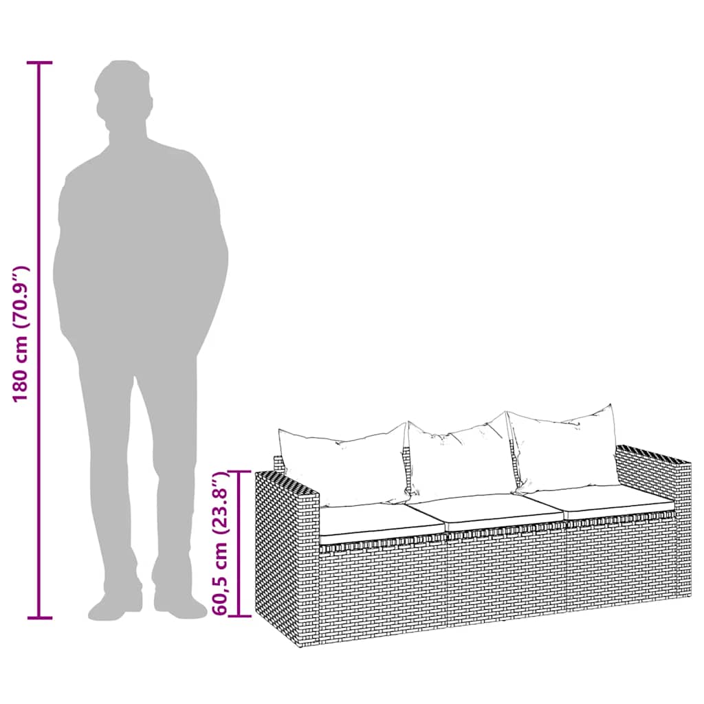 Καναπές Κήπου Τριθέσιος Μαύρος Συνθ. Ρατάν με Οροφή/Υποπόδιο - Pakobazaar