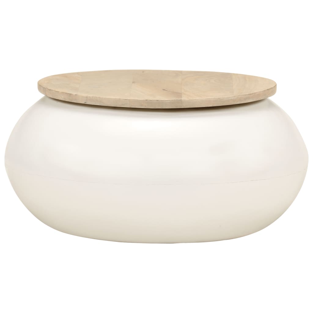 Τραπεζάκι Σαλονιού Λευκό 51 x 51 x 27 εκ. από Μασίφ Ξύλο Μάνγκο