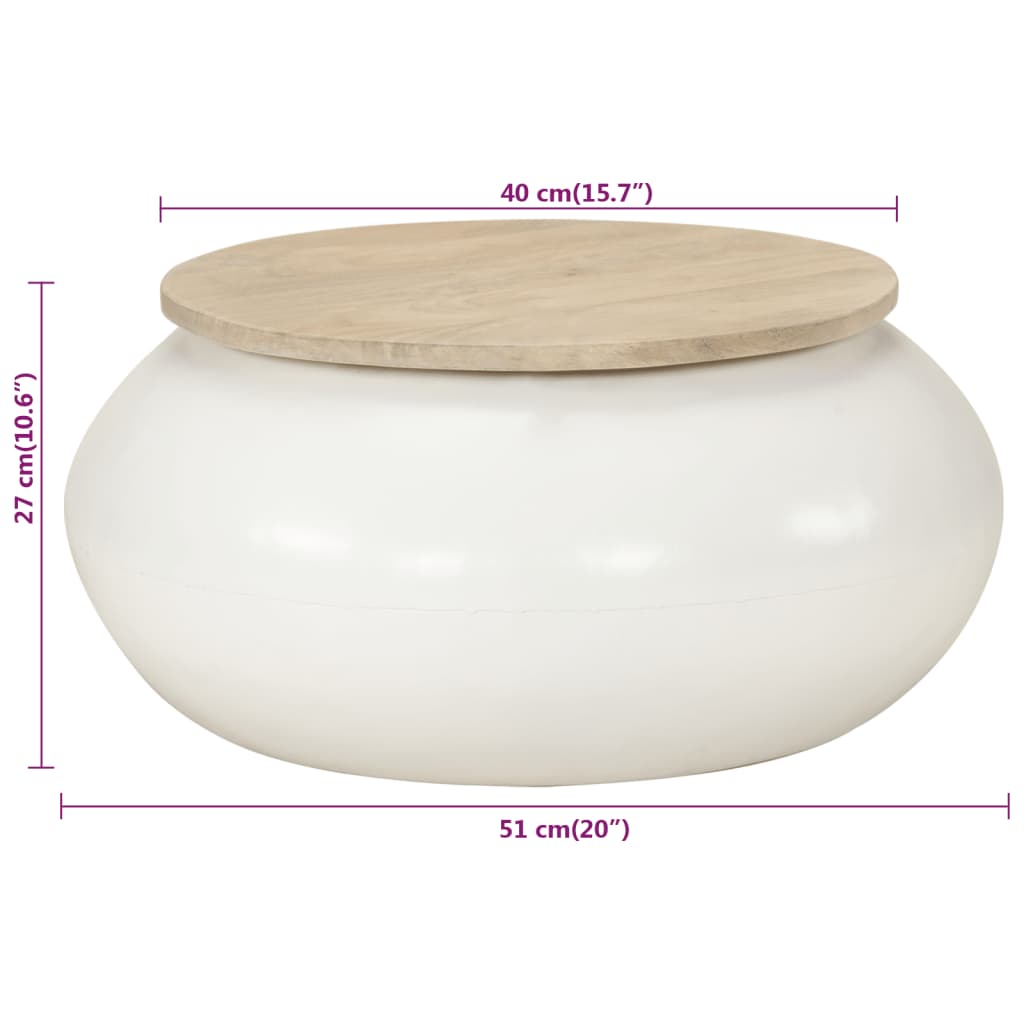 Τραπεζάκι Σαλονιού Λευκό 51 x 51 x 27 εκ. από Μασίφ Ξύλο Μάνγκο