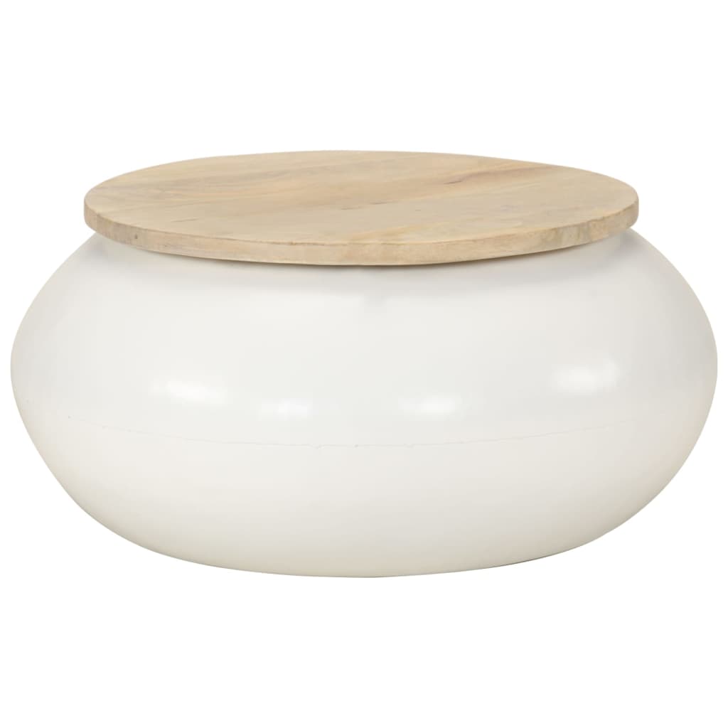 Τραπεζάκι Σαλονιού Λευκό 51 x 51 x 27 εκ. από Μασίφ Ξύλο Μάνγκο
