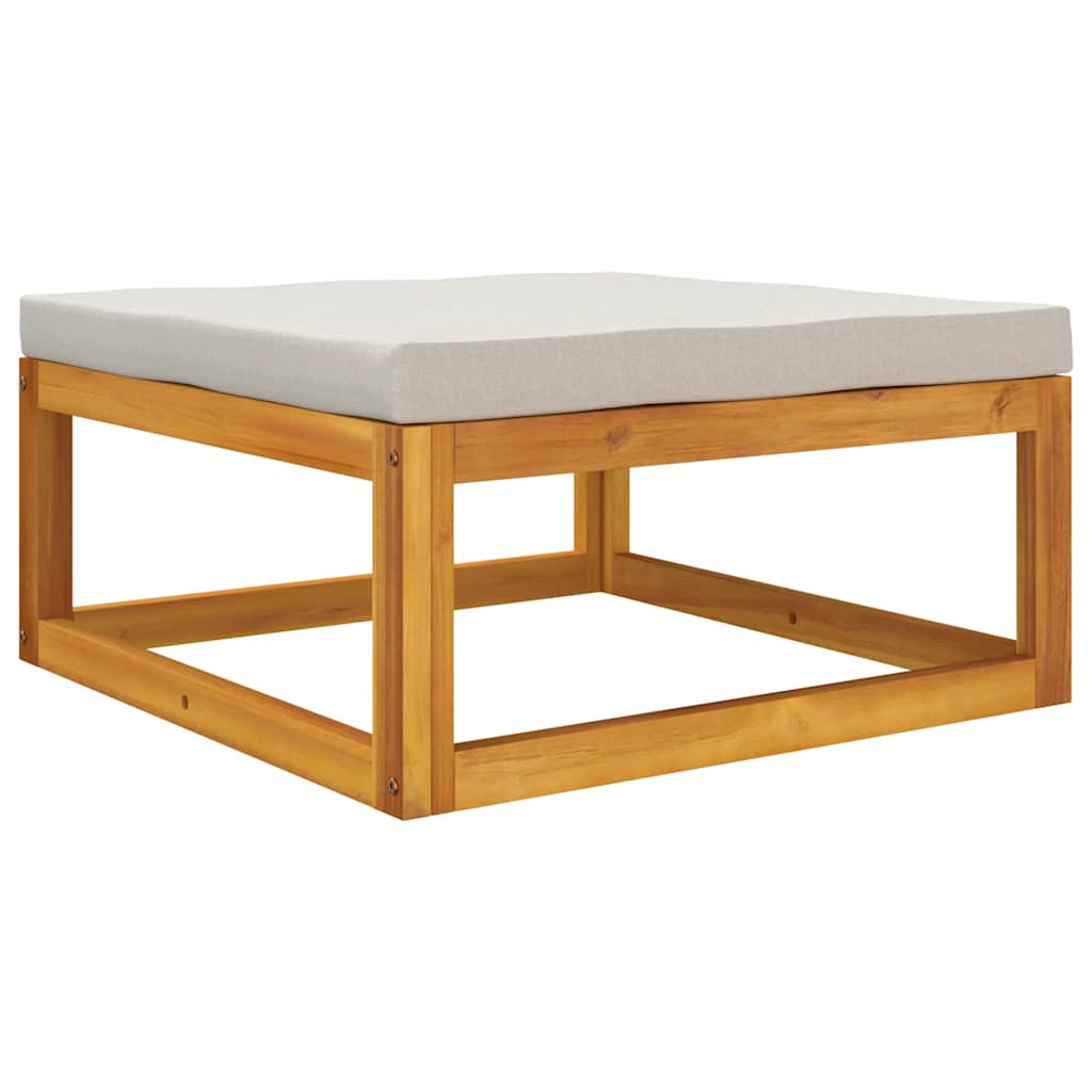 Υποπόδιο Κήπου Μασίφ Ξύλο Ακακίας με Ανοιχτό Γκρι Μαξιλάρι