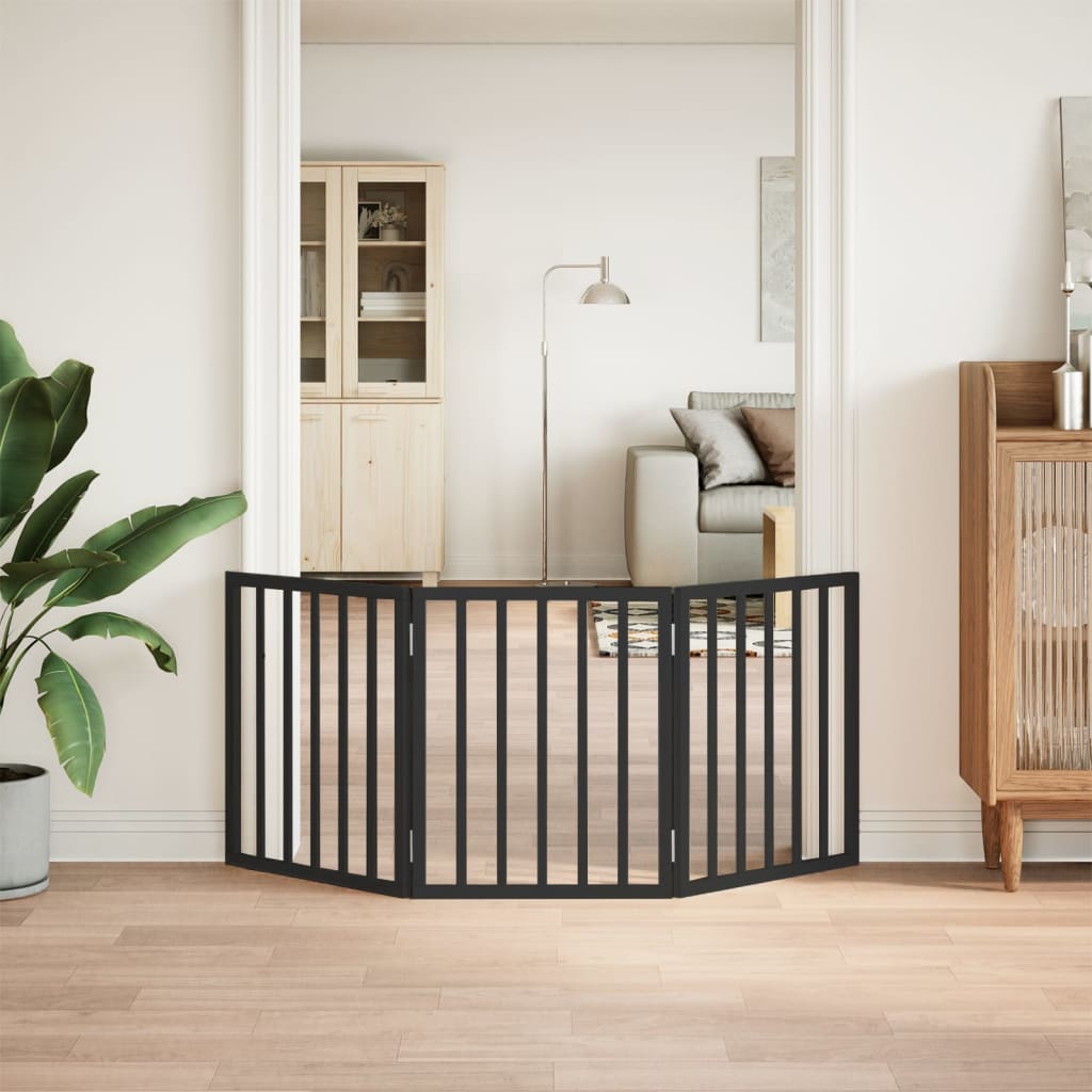 Διαχωριστικό Σκύλων Πτυσσόμενο 3 Πάνελ Μαύρο 150 εκ Ξύλο Λεύκας - Pakobazaar