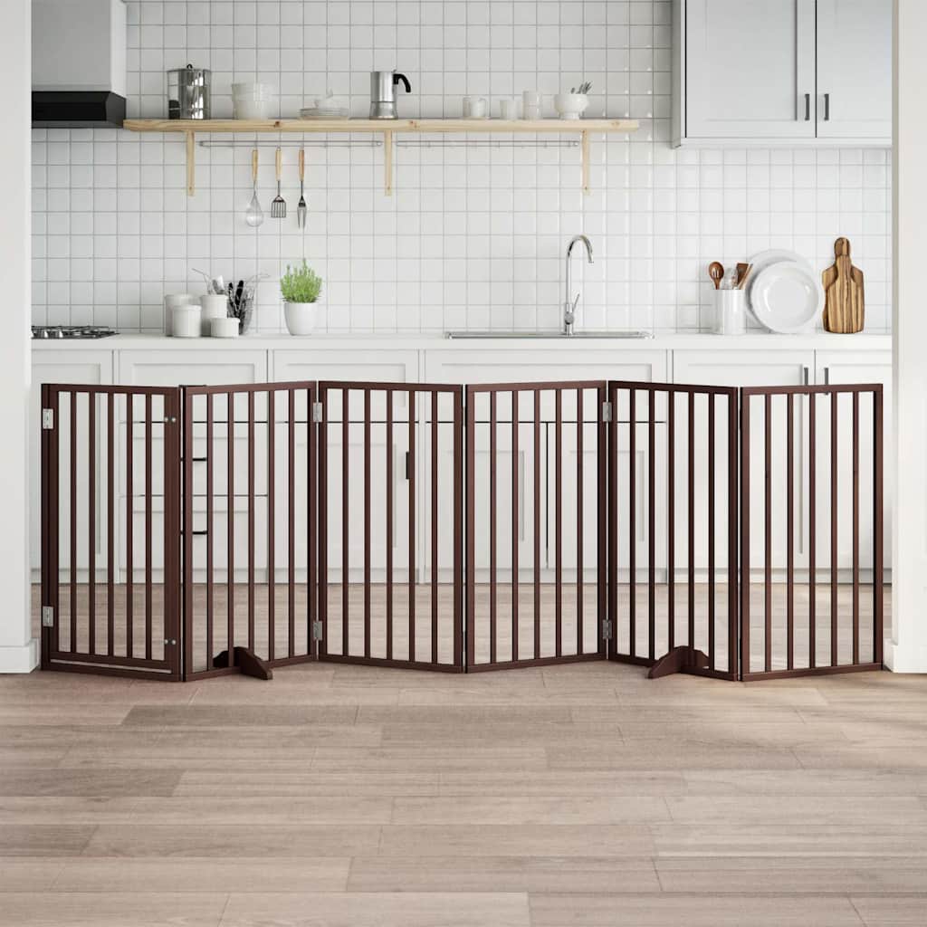 Πόρτα Σκύλου με Πόρτα, Πτυσσόμενη, Καφέ, 6 Πάνελ, Ξύλο Λεύκας 300 εκ. - Pakobazaar