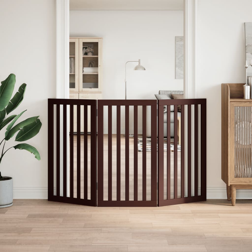 Διαχωριστικό Σκύλων Πτυσσόμενο 3 Πάνελ Καφέ 150 εκ. Ξύλο Λεύκας