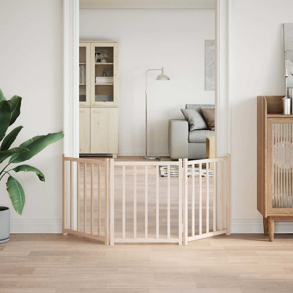 Πύλη σκύλου πτυσσόμενη 3 πάνελ 150 cm από μασίφ ξύλο ελάτης - Pakobazaar