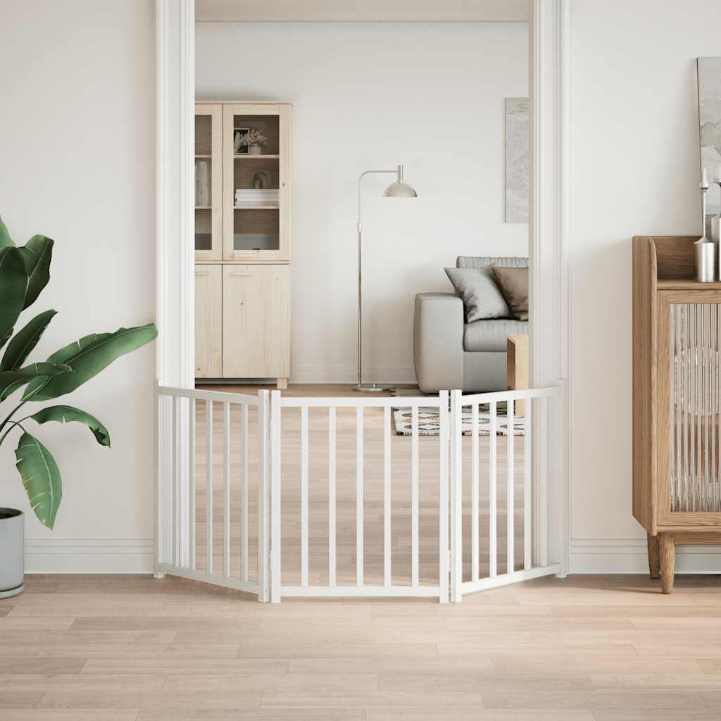 Διαχωριστικό Σκύλων Πτυσσόμενο 3 Πάνελ Λευκό 150 εκ Μασίφ Ελάτη - Pakobazaar