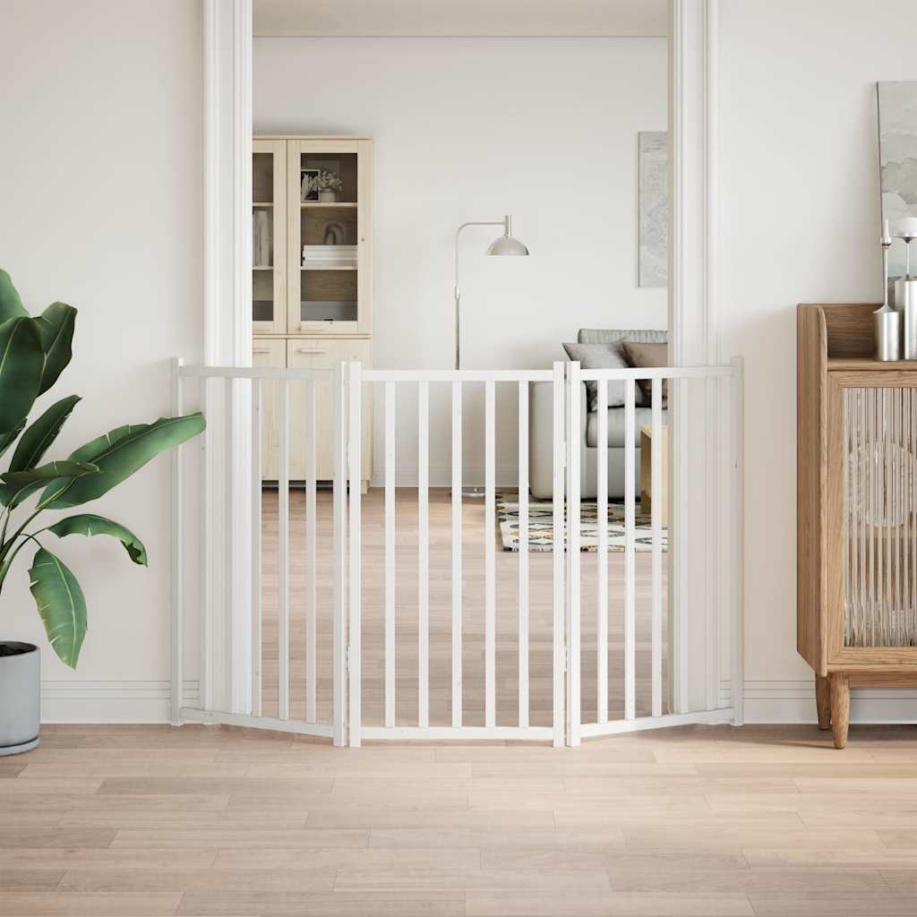 Διαχωριστικό Σκύλων Πτυσσόμενο 3 Πάνελ Λευκό 150 εκ Μασίφ Ελάτη