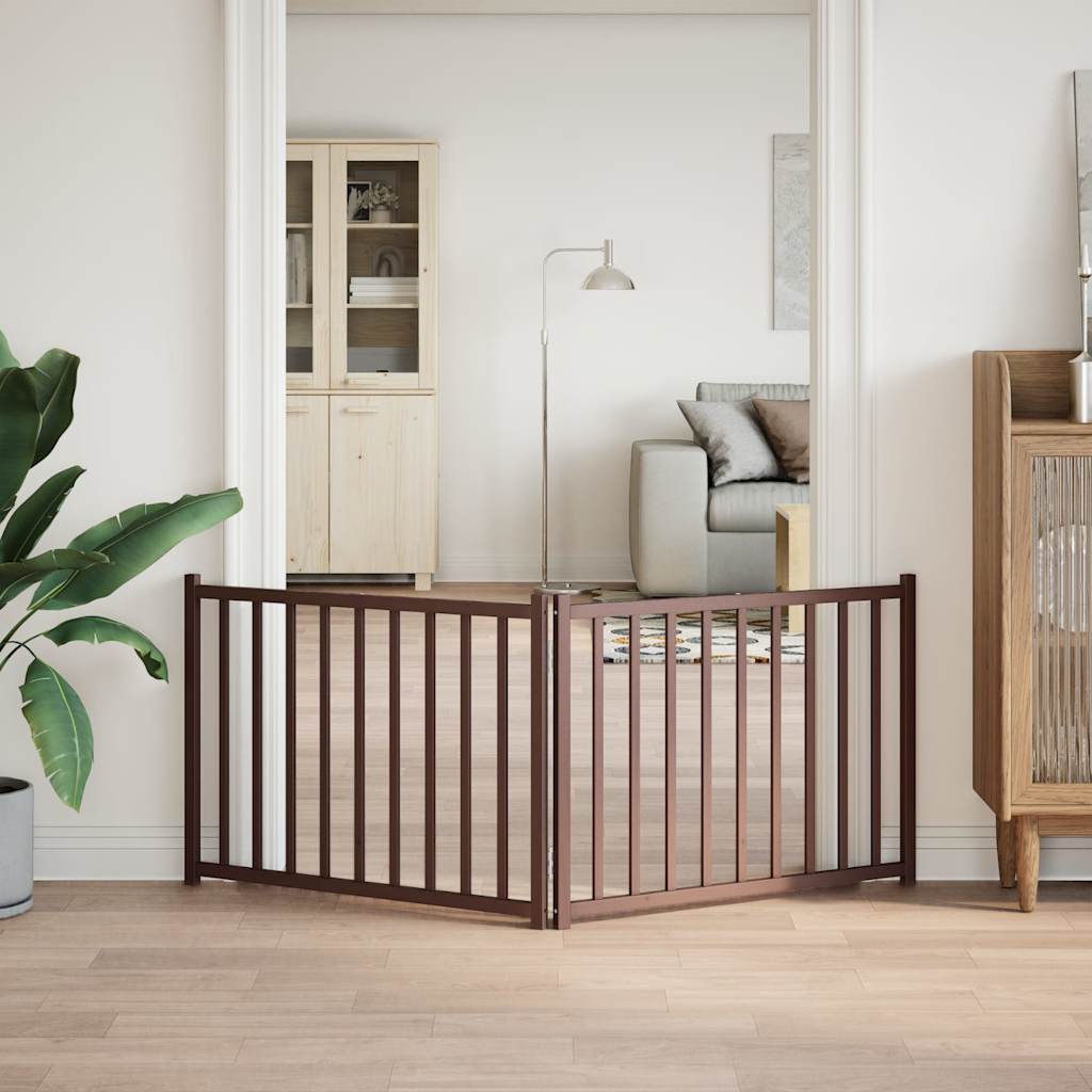 Πύλη σκύλου πτυσσόμενη 2 πάνελ καφέ δρυς 160 εκ. Μασίφ Ελάτη