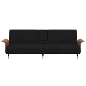 Καναπές Κρεβάτι με Ποτηροθήκη Μαύρος Βελούδινος