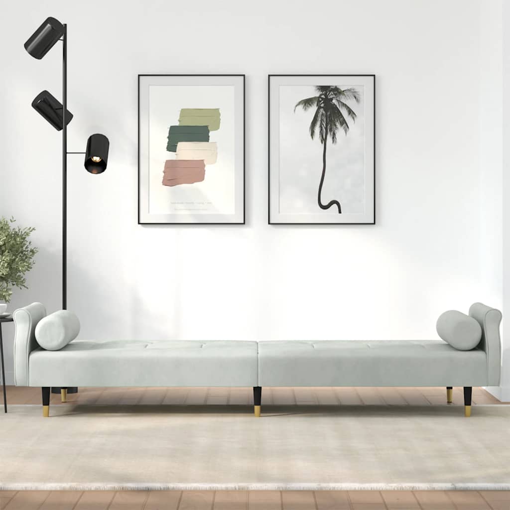 Καναπές Κρεβάτι Ανοιχτό Γκρι Βελούδινος με Μαξιλάρια