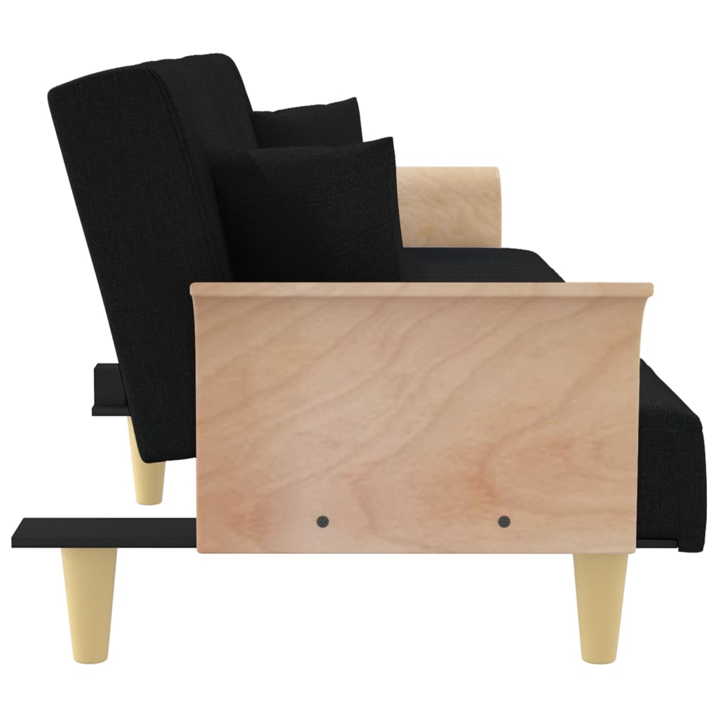 Καναπές Κρεβάτι με Μπράτσα Μαύρος Υφασμάτινος