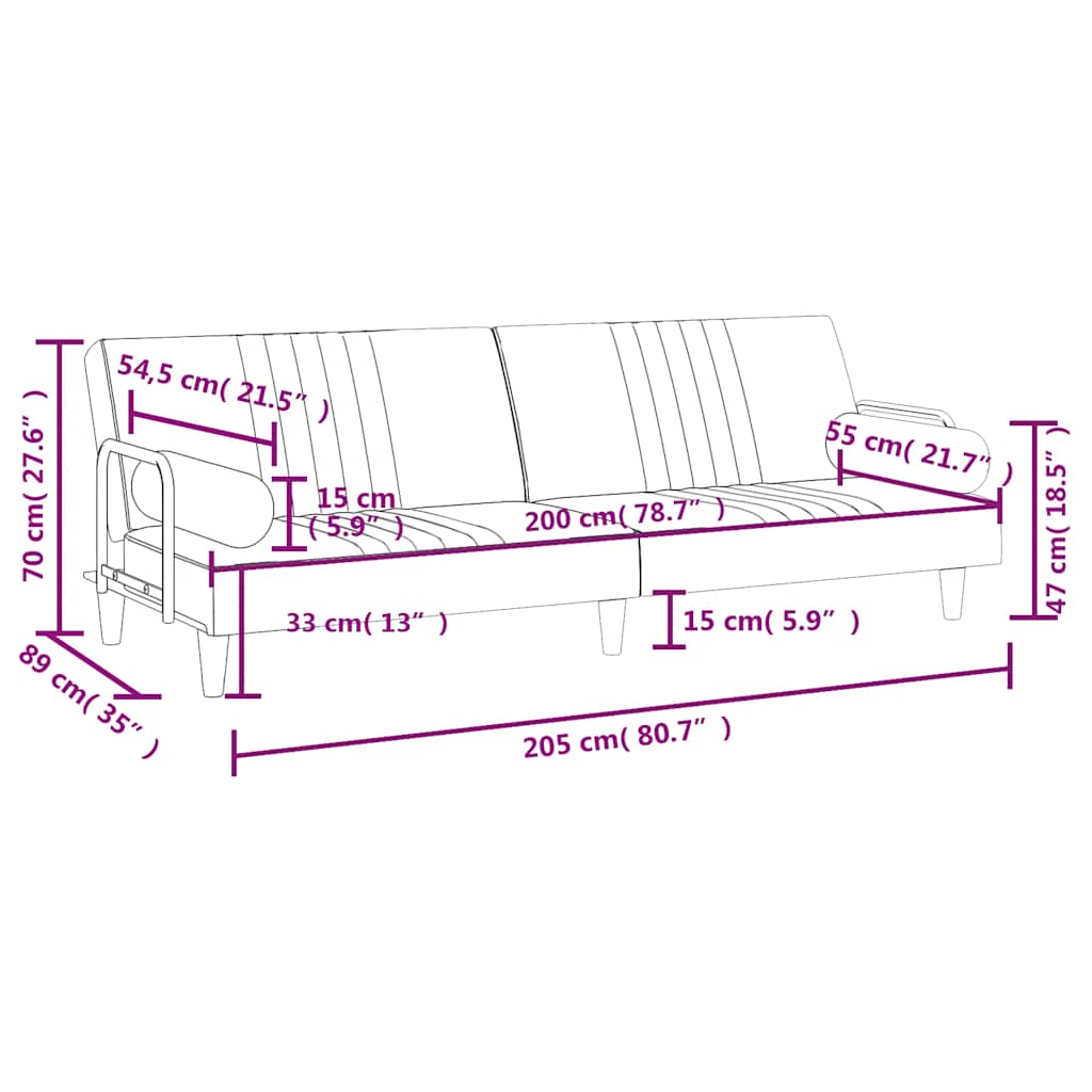 Καναπές Κρεβάτι με Μπράτσα Μαύρος Βελούδινος - Pakobazaar