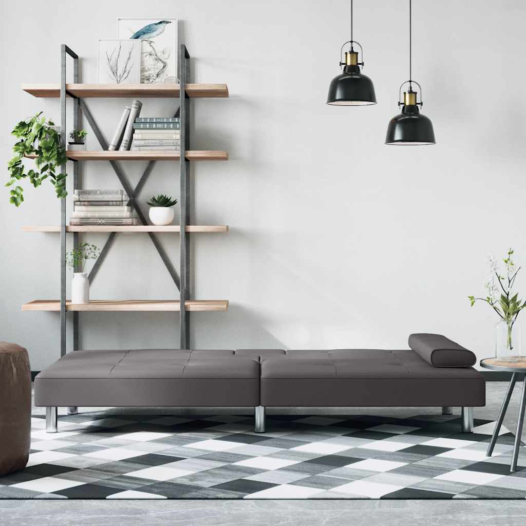 Καναπές Κρεβάτι με Ποτηροθήκες Γκρι από Συνθετικό Δέρμα - Pakobazaar