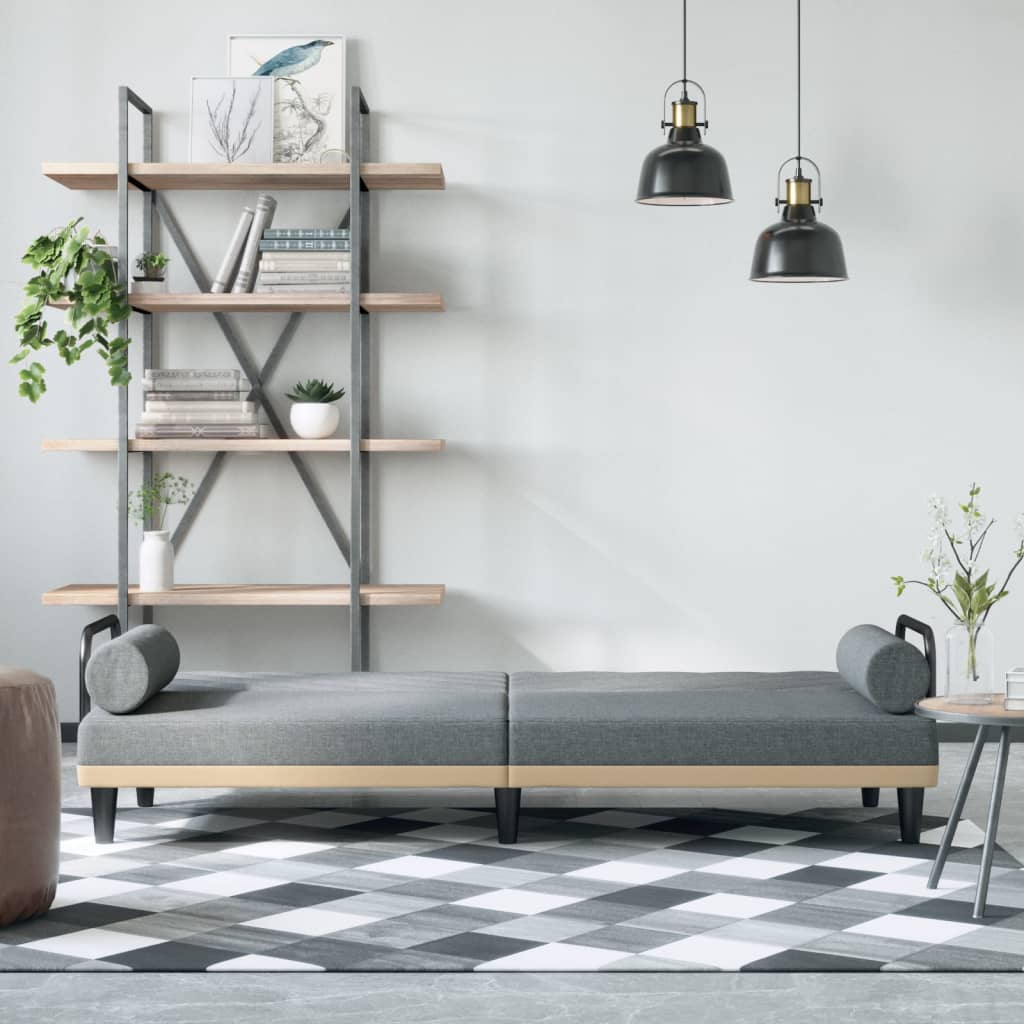 Καναπές Κρεβάτι με Μπράτσα Ανοιχτό Γκρι Υφασμάτινος